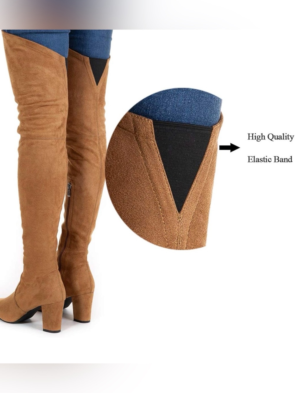 Tan “suede” over the knee boots - Picture 3 of 11